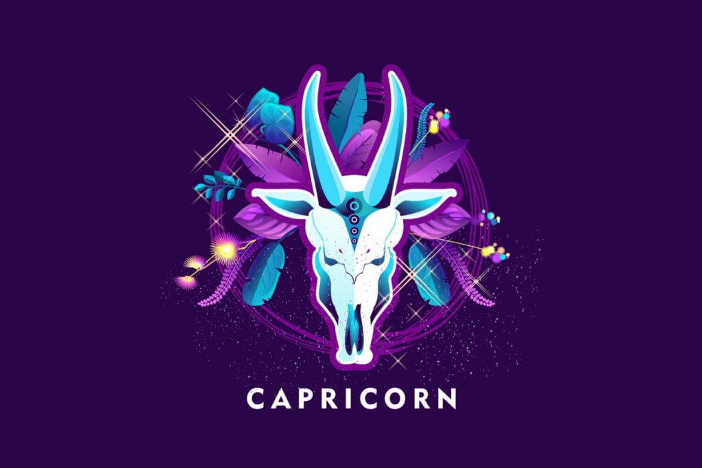 Símbolo do signo de Capricórnio em um fundo roxo