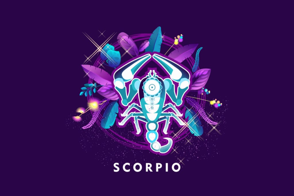 Símbolo do signo de Escorpião em um fundo roxo