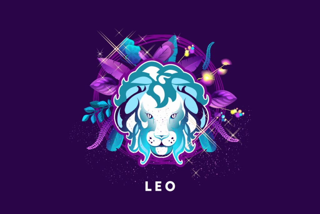 Símbolo do signo de Leão em um fundo roxo