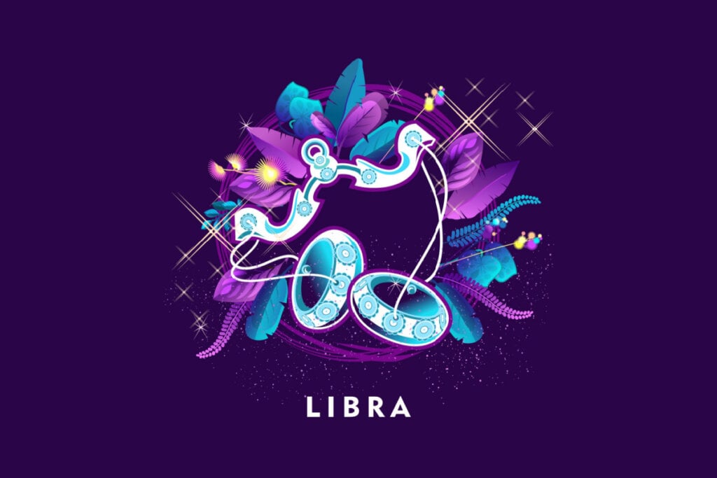 Símbolo do signo de Libra em um fundo roxo