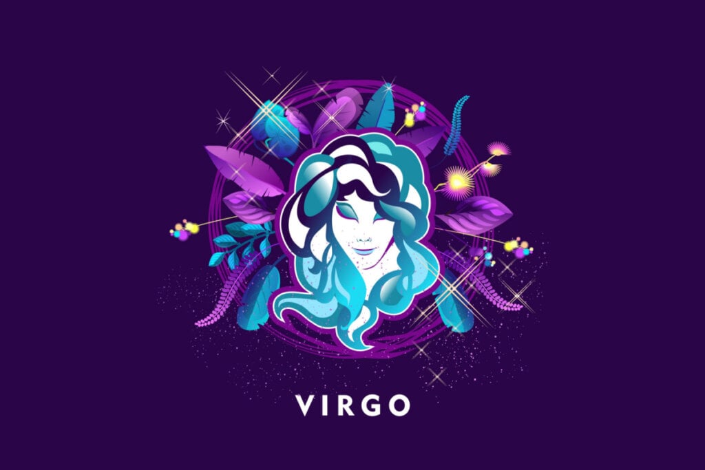 Símbolo do signo de Virgem em um fundo roxo