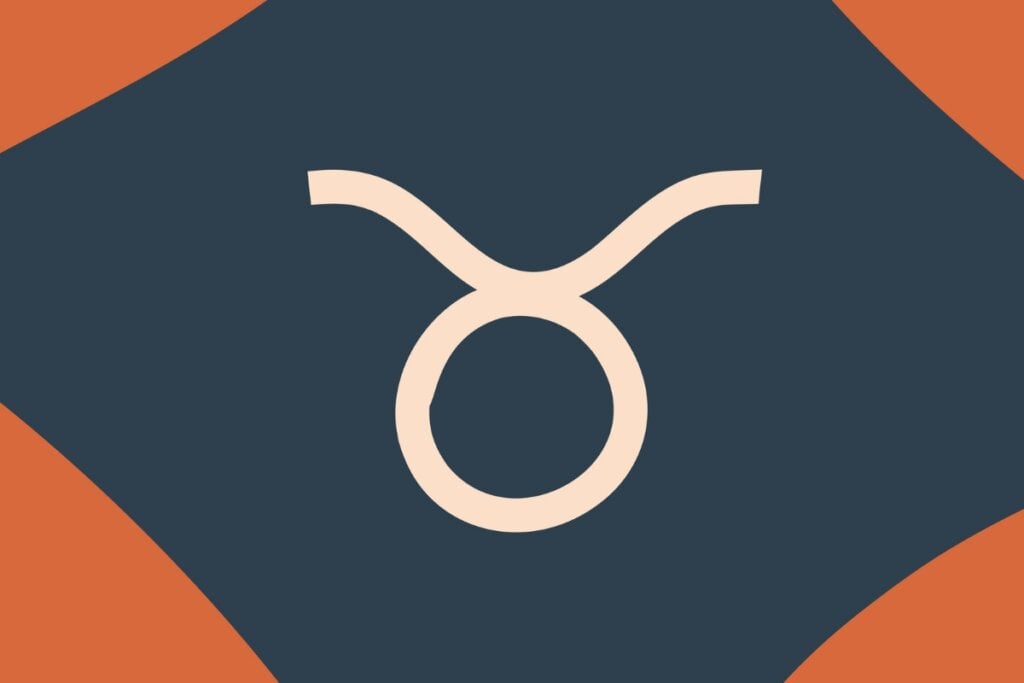 Ilustração do signo de Touro em um fundo azul e laranja