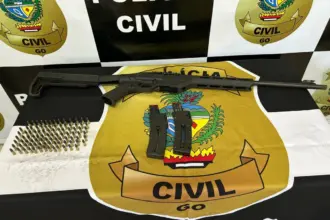 PCGO cumpre mandado de busca e apreensão em fazenda e apreende arma de fogo e munições, em Catalão