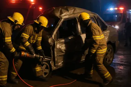 Urgente: Carro bate em poste durante a madrugada em Goianésia e deixa duas pessoas em estado grave