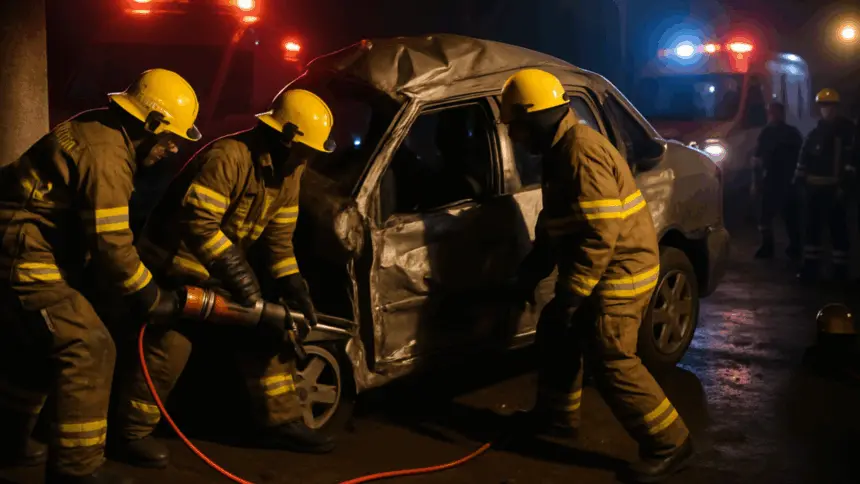 Urgente: Carro bate em poste durante a madrugada em Goianésia e deixa duas pessoas em estado grave