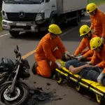 Bombeiros de Goianésia são acionados para socorrer motociclista após acidente com caminhão na GO-438