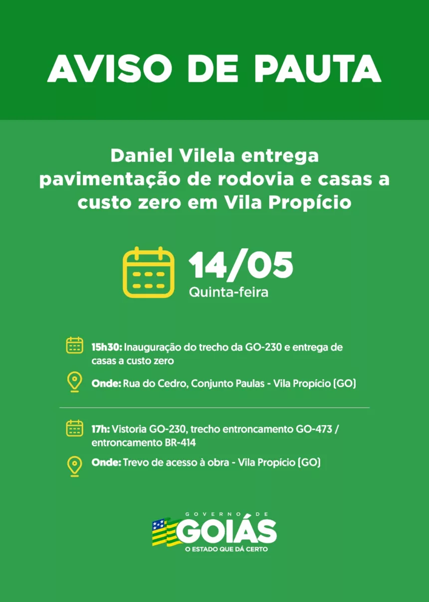 Agenda do governador para a tarde quinta-feira